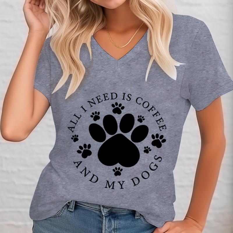 All I Need Is Coffee and My Dogs TShirt Women Vneck Dog Mom Tshirt Coffee and Dogs Shirt Dog Lover Mom Tshirt Gift Top Women