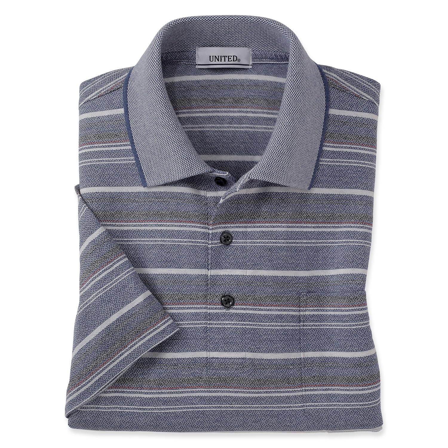 

рубашка-поло с текстурированной сделано для мужчин [UNITED] Короткий рукав, кайма, Япония, (М, темно-синий)