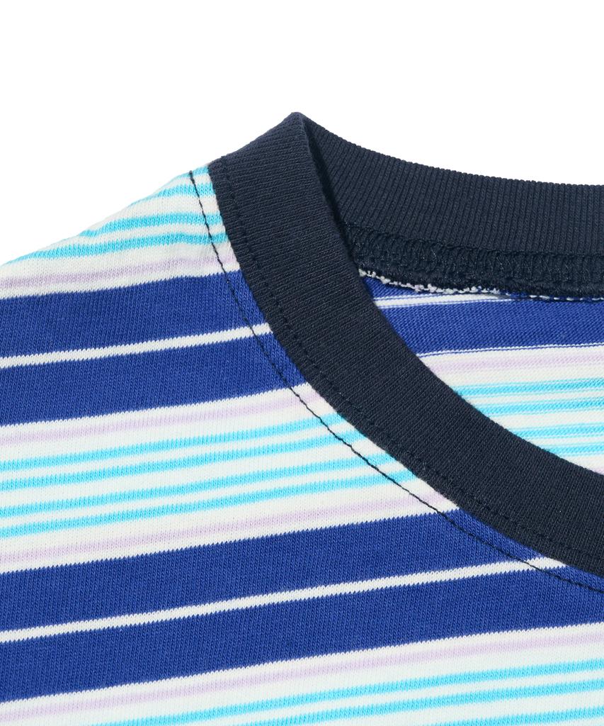 TAILOR STUDIO All Day Multi Stripe Short Sleeve T-Shirt (Blue)