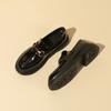 Grape Mother of the Same Style | British Retro Gold Horse Title Buckle Light Mouth Round Head Thick Sole Loafer Small Leather Shoes Women's Autumn