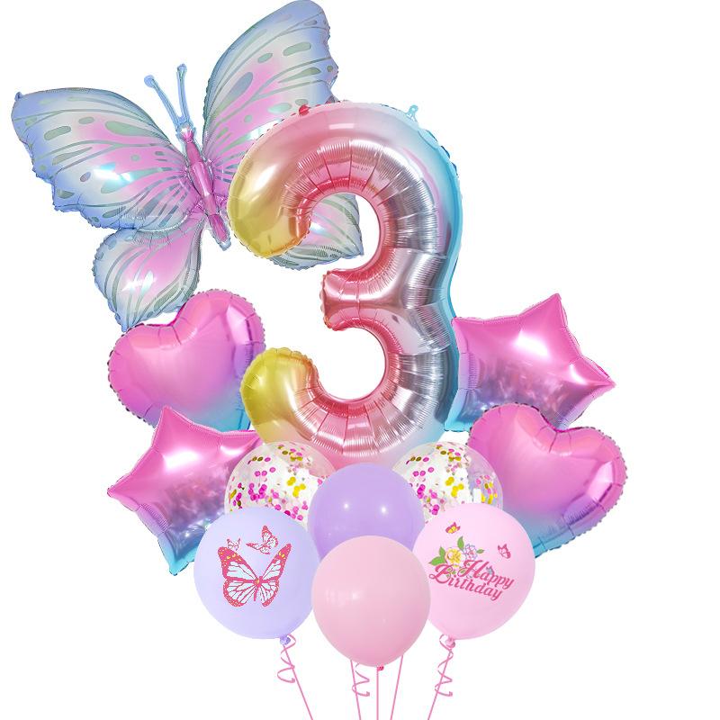 Ice Blue Gradual Change Butterfly Digital Aluminum Film Balloon Set Photo Dream Scene Arrangement Birthday Party
