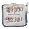 Purely Hand‑Made Press‑On Nails, Autumn‑Winter Niche Ins‑Style White‑Ceramic Cat‑Eye with Happy‑Kitten Graffiti False Nail Art