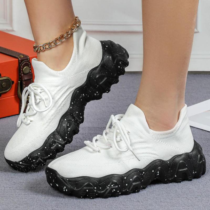 Fashion Spring Pink Casual Shoes Woman Breathable Knitted Sneakers for Women Shoes Thick Sole Ladies Shoes Platform Sock Sneakers