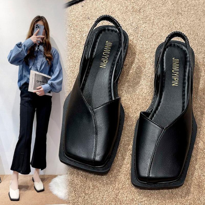 Women's Low Heel Square Toe Sandals, Closed Toe with Side and Back Cutout Casual Daily Footwear
