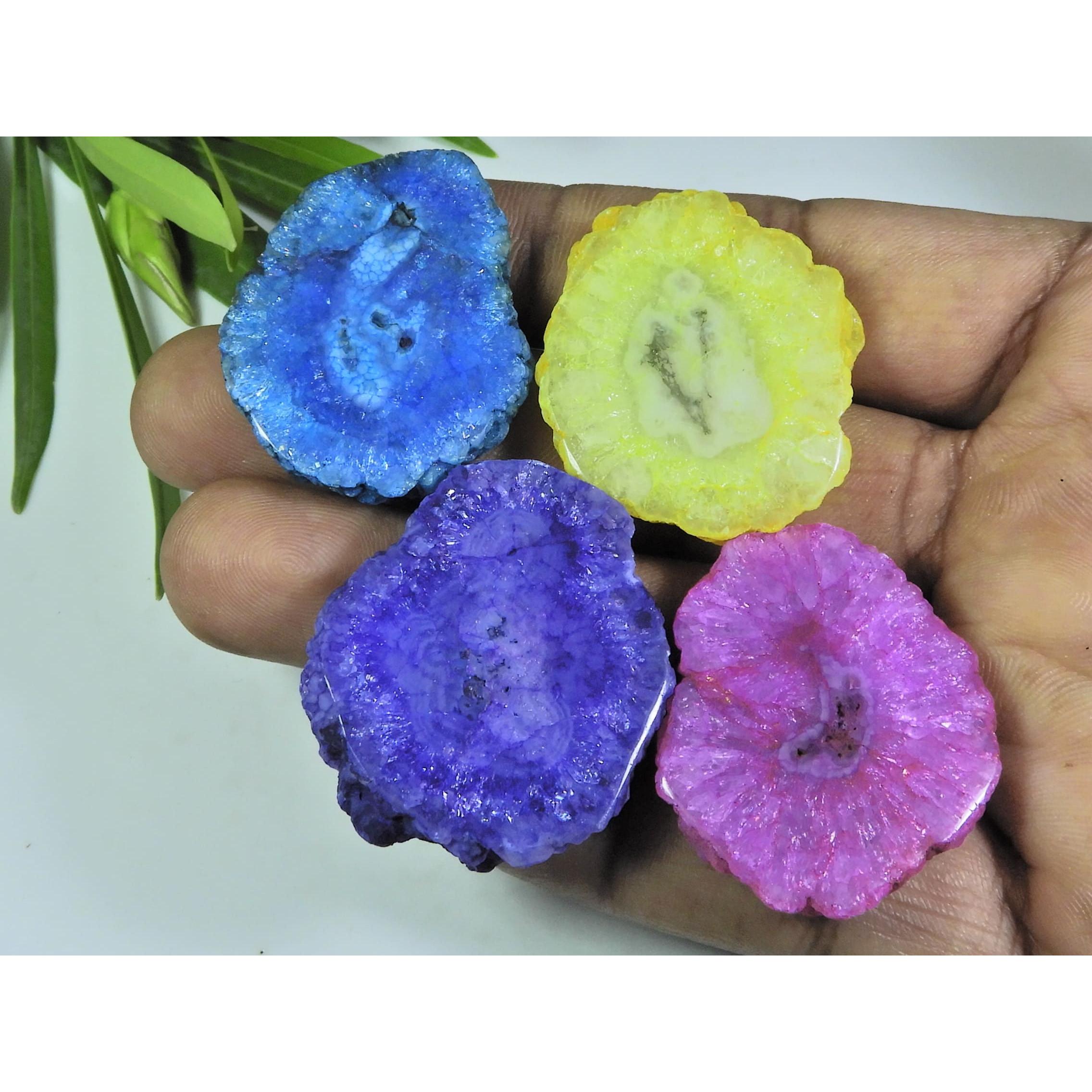 

275Cts. Окрашенный солнечный друзовый агат 4 шт. Кристалл Россыпь Драгоценных камней Лот 27X35-32X35 мм A-225