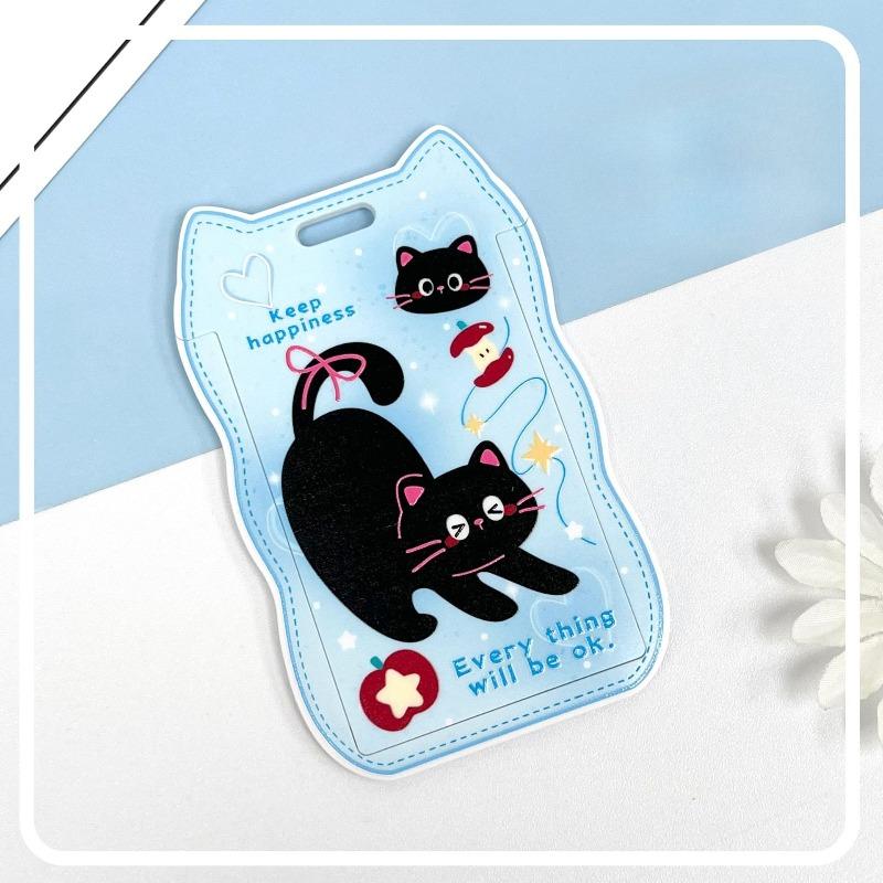 Creative Cat Ears Wave Card Holder Student Campus Card Tag Badge Bag Sliding Cover ABS ID Cover Protective Cover