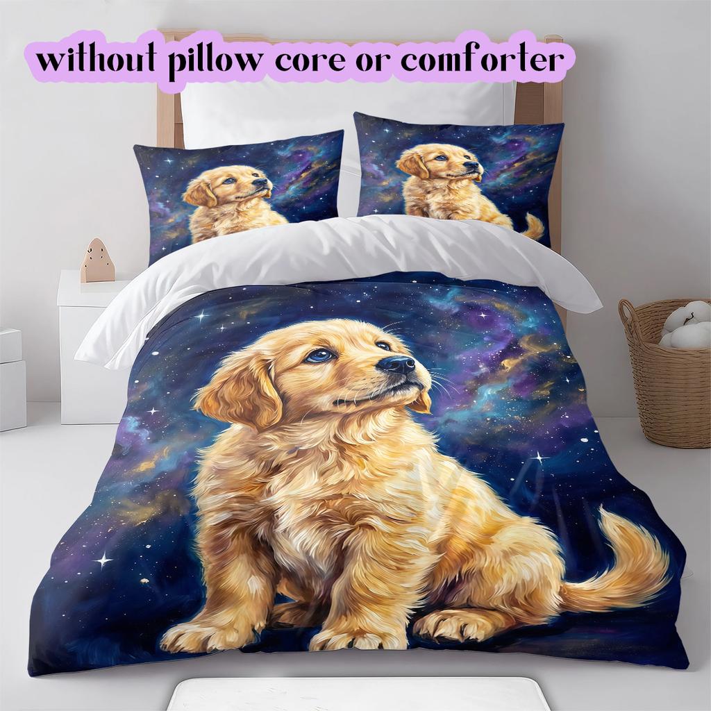 Starry Sky Animals Pattern Bedding Quilt Set Quilt Cover Pillowcase Home Decoration Birthday Gift (1 * Duvet Cover + 2 * Pillowcase, Without Core)