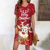 New Cartoon Moose Digital 3D Print Crew Neck Short-sleeve Pullover Stylish Casual Women's Dress