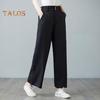 Women Casual Pants Elastic High Waist Buttons Zipper Fly Long Trousers with Pockets Solid Color Straight Wide Leg Slacks Daily Wear