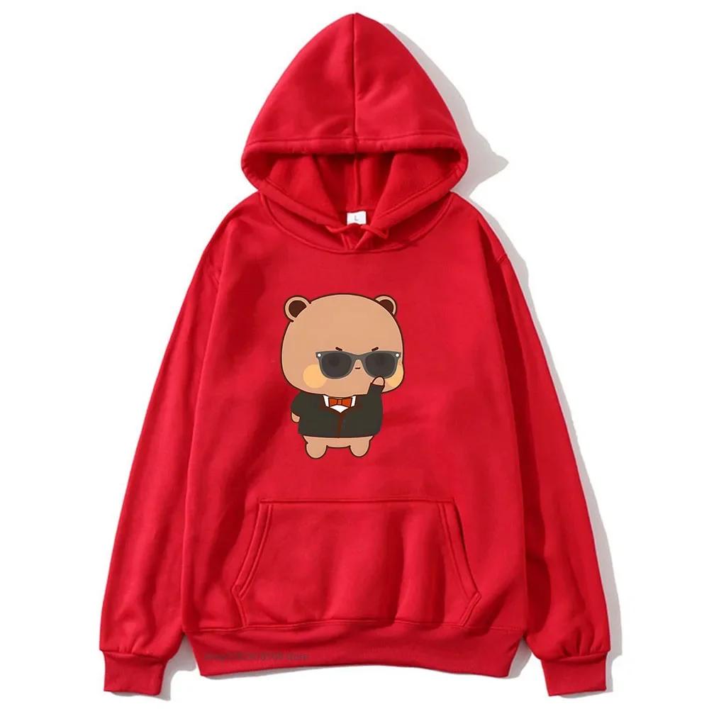 Red Flower From Panda BuBu To Bear DuDu Hoodie Cute Baby Bears Sweatshirts Couple Clothes Women's Streetwear