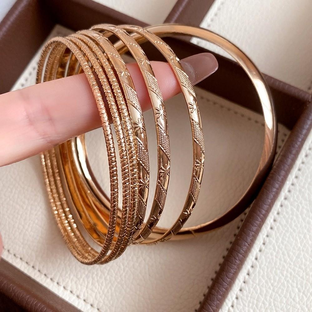 6Pcs/7Pcs Europe American Style Wide Open Bangle Set Gold Silver Exaggerated Bracelet Girls