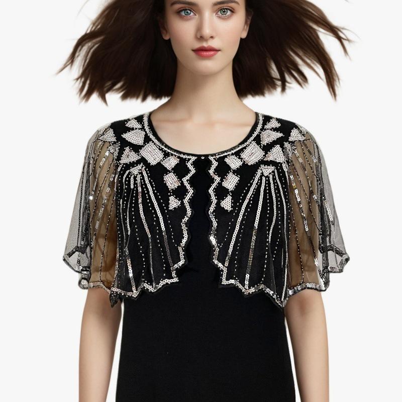 Vintage paljettkappa aftonklänning: Stickad kofta sjal för kvinnor