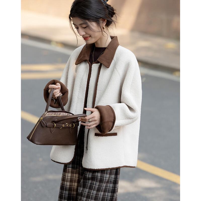 Demana Faux Shearling & Corduroy Colorblock Lapel Coat