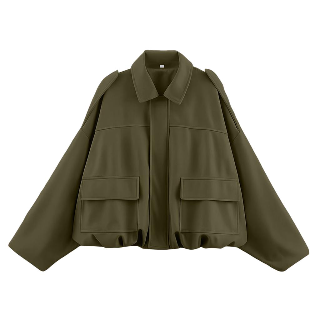 Women's Solid Color Fashionable Sleeve Long Sleeved Zipper Casual Top Jacket Jacket