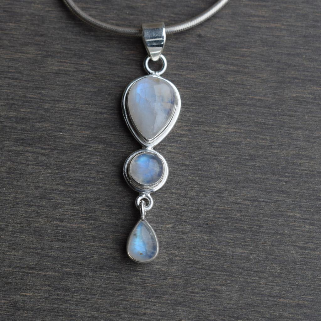Natural Moonstone Pendant, Handmade Pendant, 925 Sterling Silver Pendant, Multi Stone Pendant, Anniversary Pendant