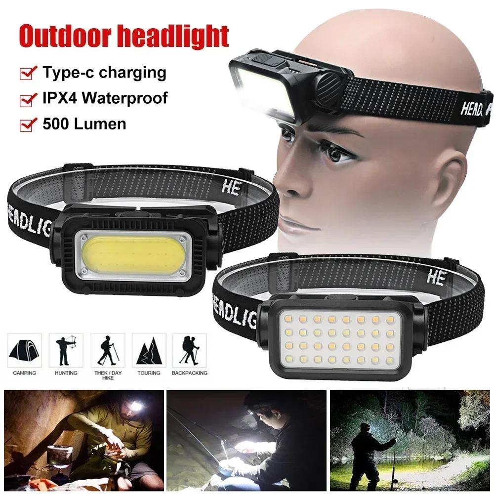 Powerful Mini COB Headlamp Type-C Charging Headlights Super Bright 300LM 18650 Head Torch Camping Emergency Waterproof Lantern