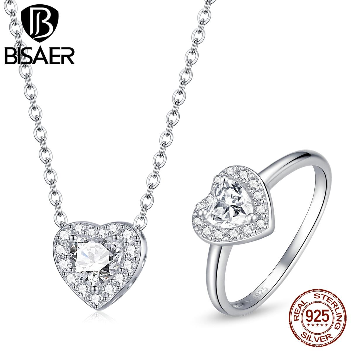 925 Sterling Zilveren Sieradensets Heldere Zirkonia Glanzende Hart Ketting Dames Bruiloft Sieradenset Luxe Sieraden