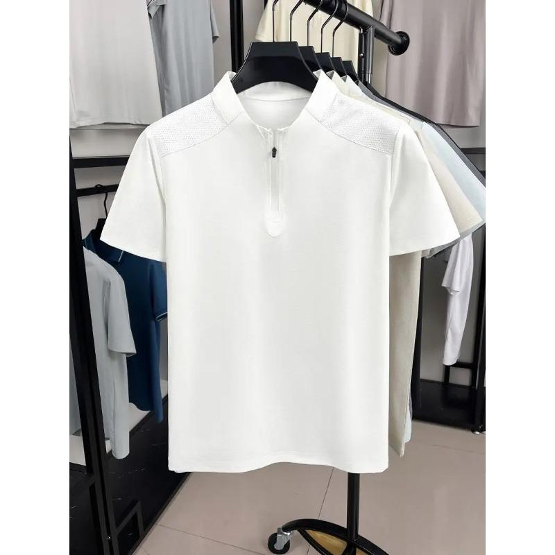 Men's Short Sleeve T Shirt Half Zipper Casual Mesh Beach Breathable Pullover Solid Color Lightwear Loose Comfortable Shirts