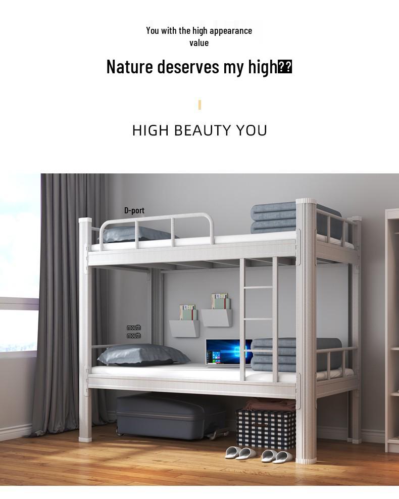 Double-Decker Iron Bunk Bed for Student or Employee Dormitories
