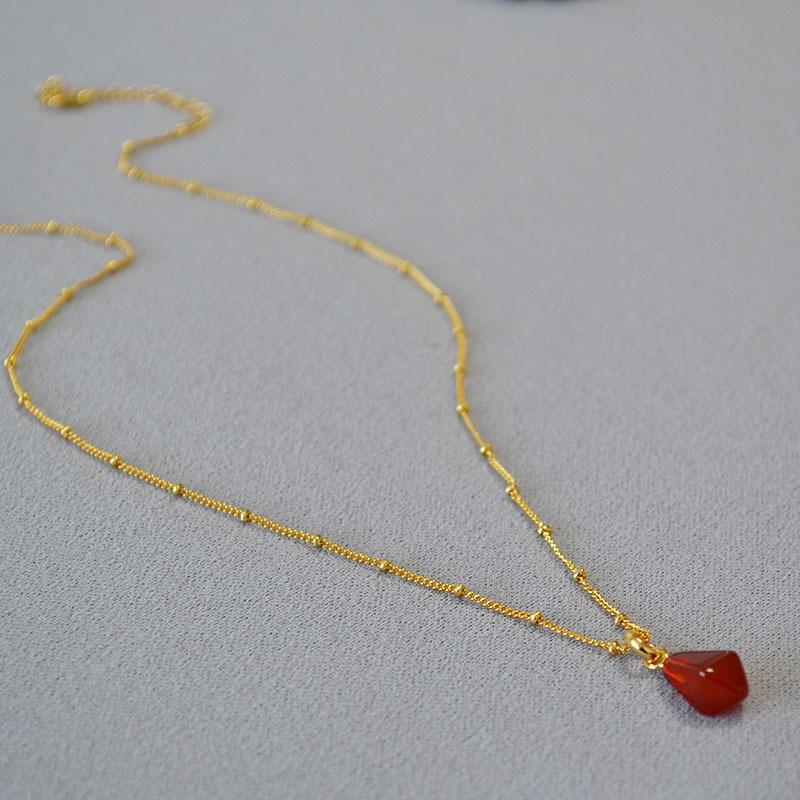 French High-End Geometric Red Agate Minimalist Earrings & Necklace Set