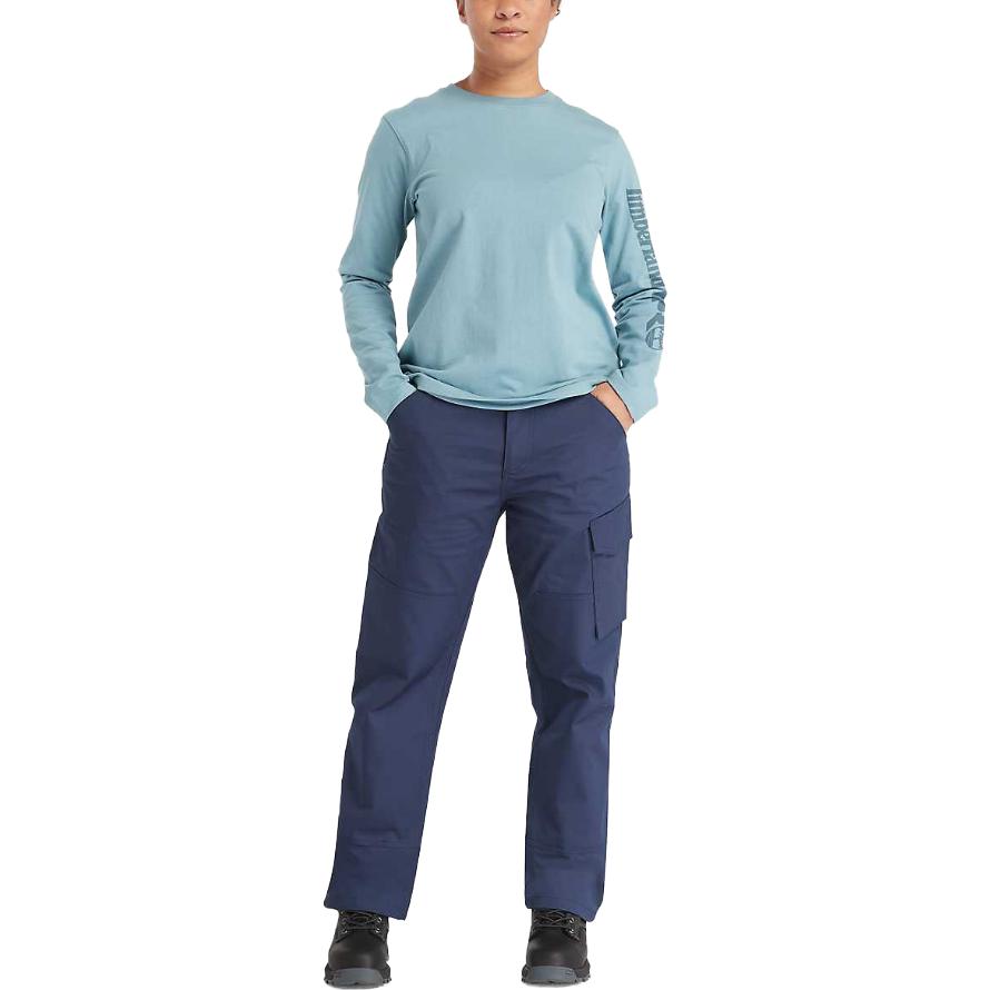 Timberland Loose Fit Crew Neck Letter Print Long Sleeve T-Shirt Women tops Blue A6D8J-DR5