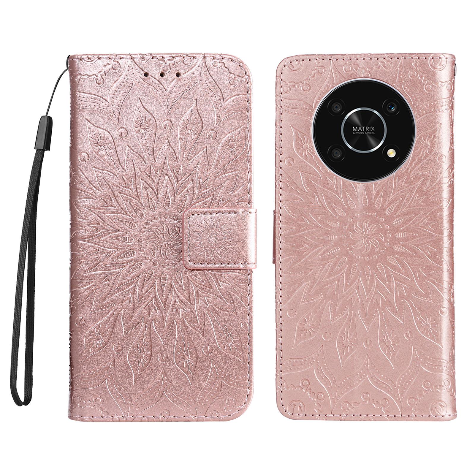 

For Honor X30 5G/Honor Magic 4 Lite 5G/Honor X9 4G Leather Wallet Case Sunflower Imprinted Phone Cover Rose Gold