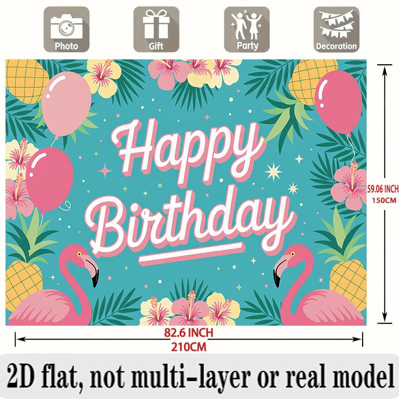 Pink Flamingo Birthday Banner, Tropical Pineapple Backdrop Wall Decor for Party