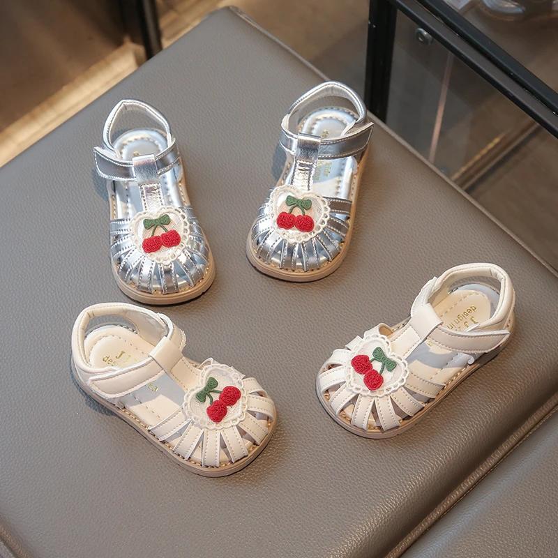 New Summer Baby Girls Sandals Pu Leather Cartoon Strawberry Children's Beach Sandals Non-slip Sole Kids Shoes 21-30