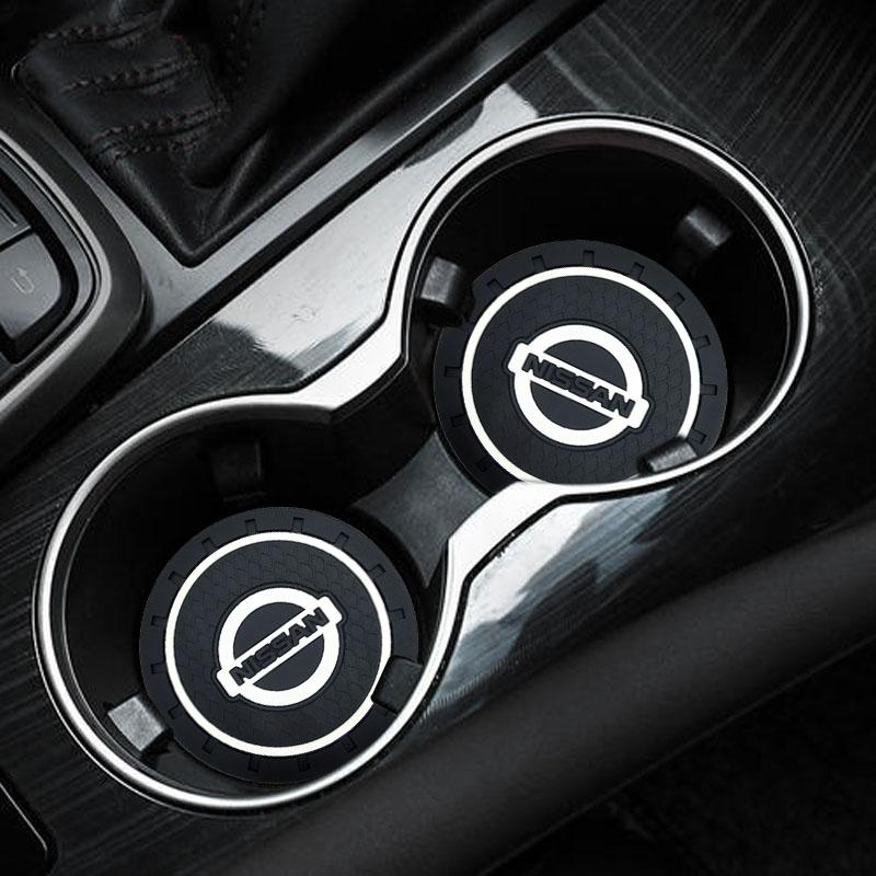 2Pcs Car Anti Slip Coaster Anti-noise Water Cup Pad Cushion Car Styling For Nissan Nismo X-trail Almera Qashqai Tiida Teana