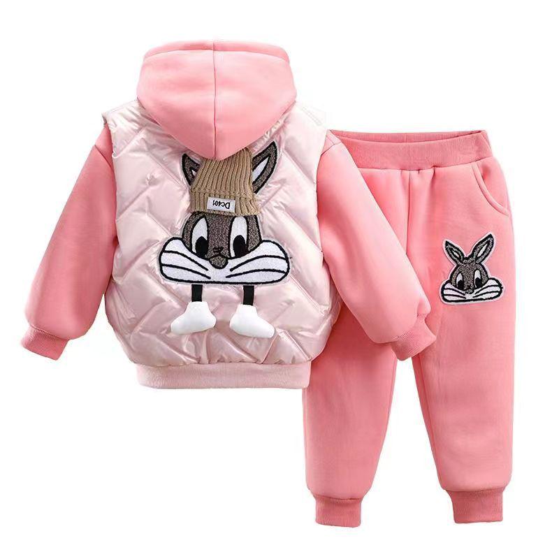 2025 Girls' Autumn/Winter Hoodie Set: Fleece-Lined Vest & Thickened Small Fragrance Style for Medium/Large Children