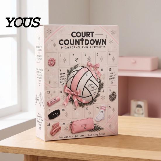 Calendario dell'Avvento per Ragazze con Gioielli e Cancelleria da Pallavolo, Scatola Countdown di 24 Giorni con Accessori Sportivi, Regali di Compleanno per Giocatori con Elastici per Capelli e Ciondoli