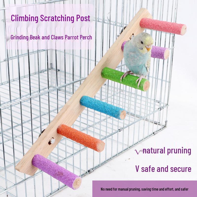 Budgie Toys Wooden Climbing Rope Ladder - Peony Interactive Swing & Beak Grinder for Small Birds In Birdcages