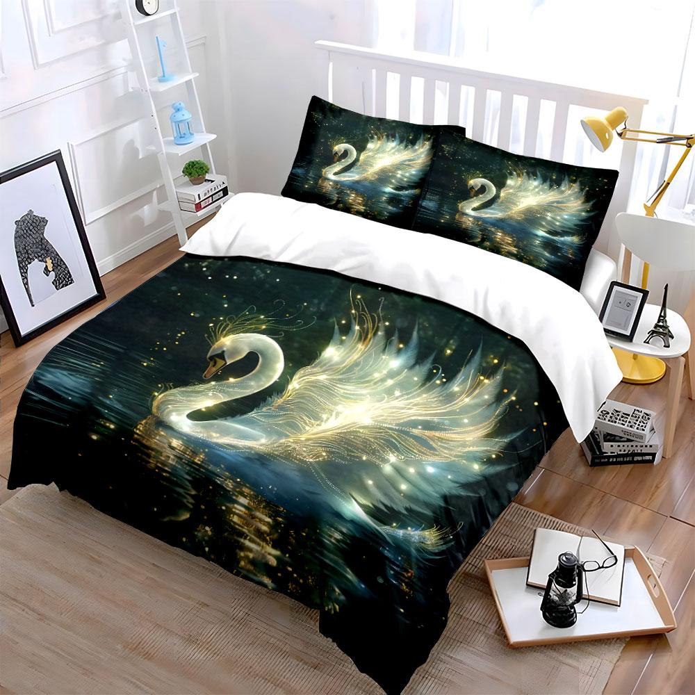 Luminous Swan Three-Piece Set Suitable For Kid'S And Adults' Bedroom Decor, Exquisite Three-Piece Bedding Set Gift