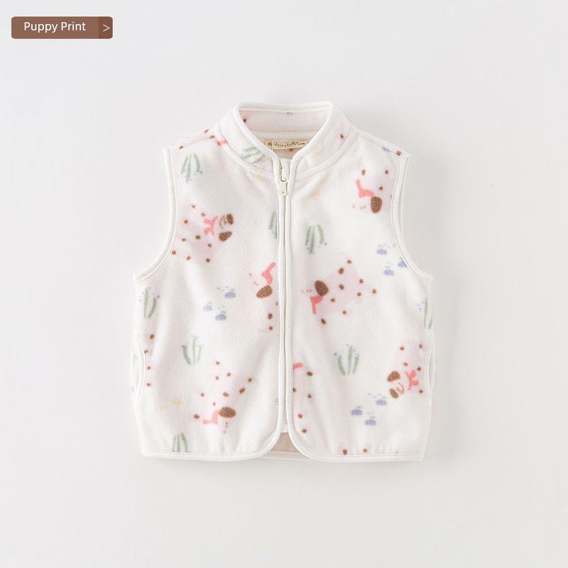 David Bella Kidsren s Vest 2026 Spring New Style Polar Fleece Vest for Boys and Girls with Cartoon Print Baby Vest Puppy Print [Ready in Stock] 110