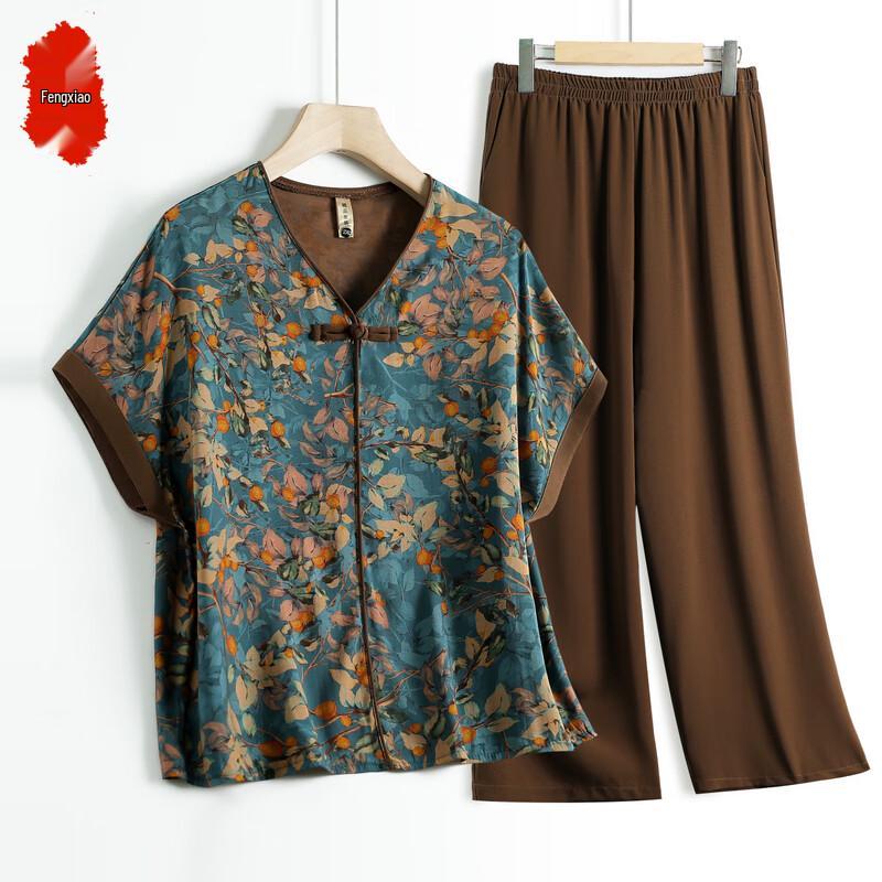 

Elegant Floral Summer Two-Piece Set for Mature Women XL