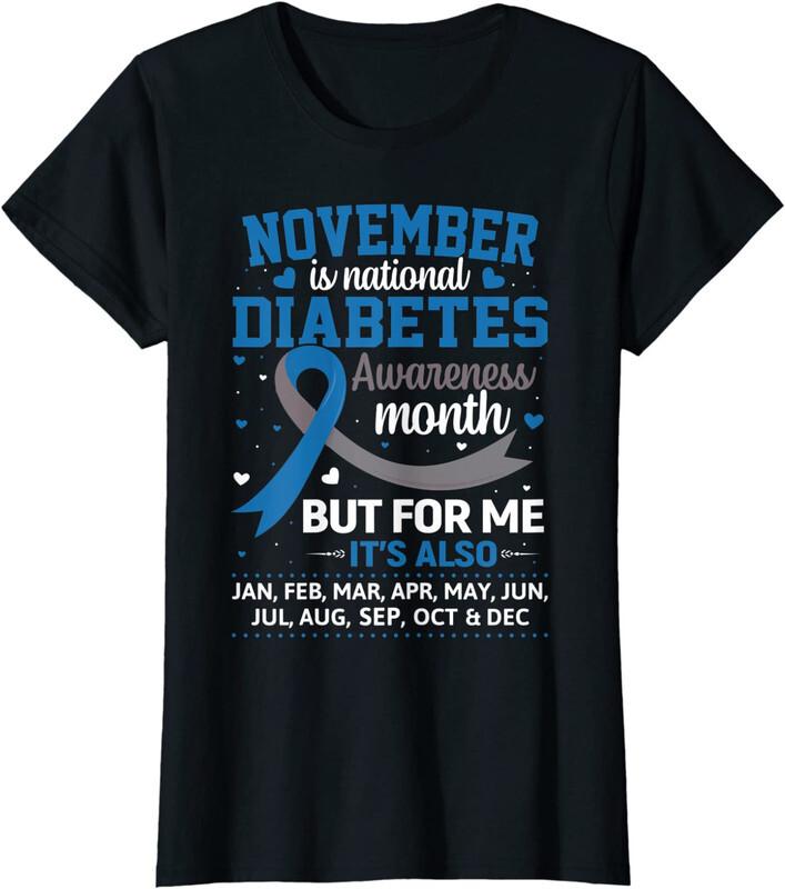 November Is Diabetes Awareness Month Ribbon Ladies039 Crewneck T-Shirt