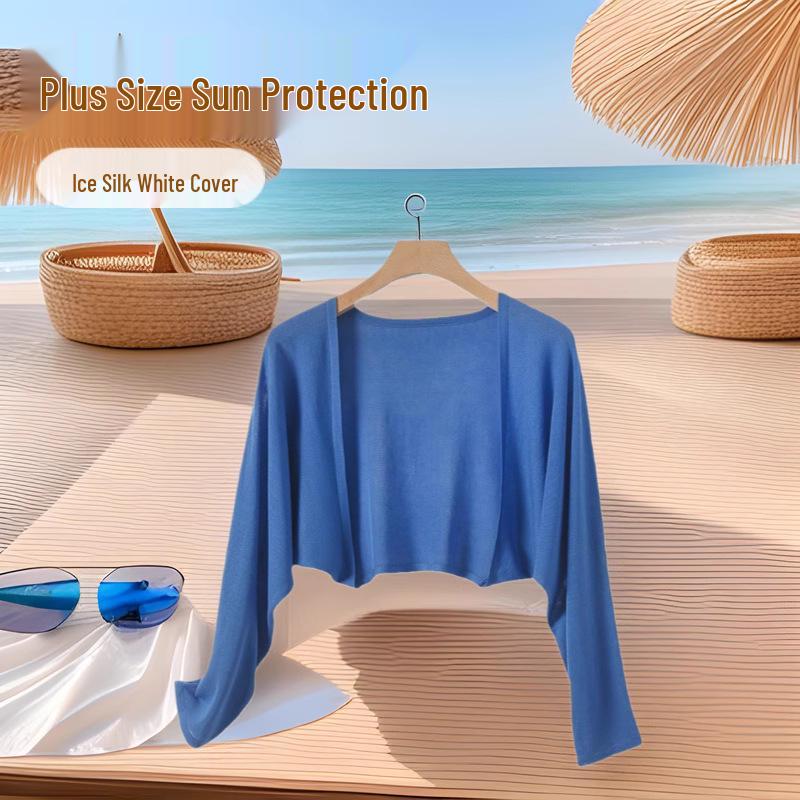 Women's Plus Size Summer Ice Silk White Sun Protection Cardigan