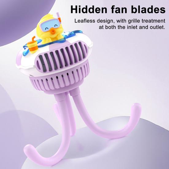 Stroller Fan Built-in Large Battery USB Fast Charging 5 Wind Speeds Cartoon Animal Swim Ring Design Portable Cooling Fan