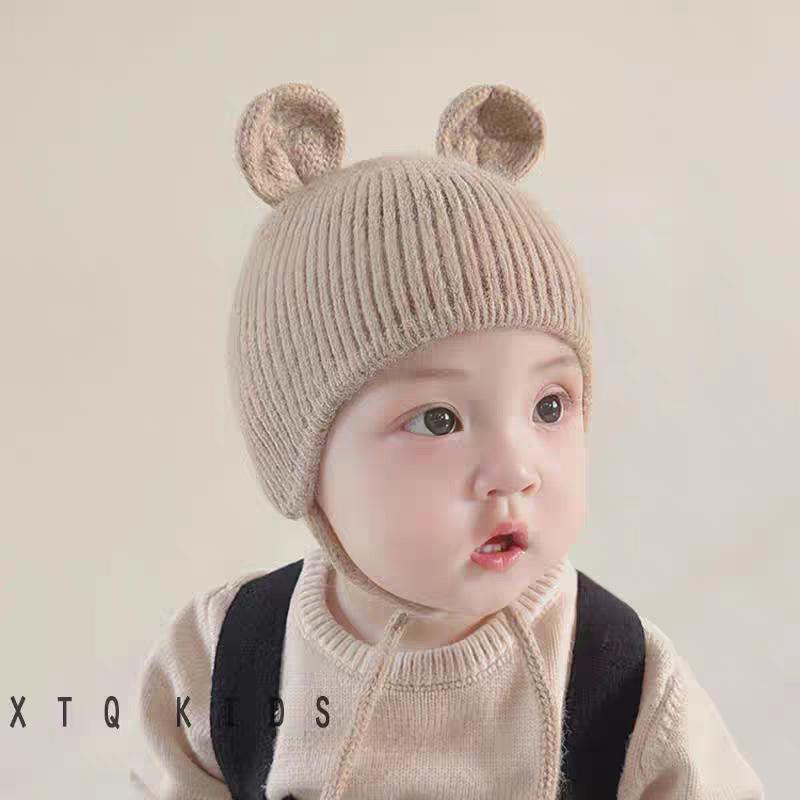 Children's Cute Knit Hat with Round Ears - Autumn/Winter Wool Hat with Drawstring and Ear Protection for Boys and Girls