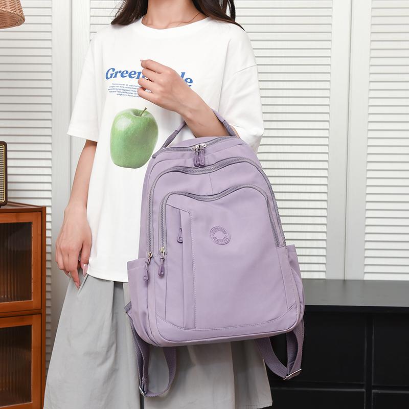 Women's Backpack Solid Color Nylon Backpack Large Capacity Water-repellent Student Schoolbag