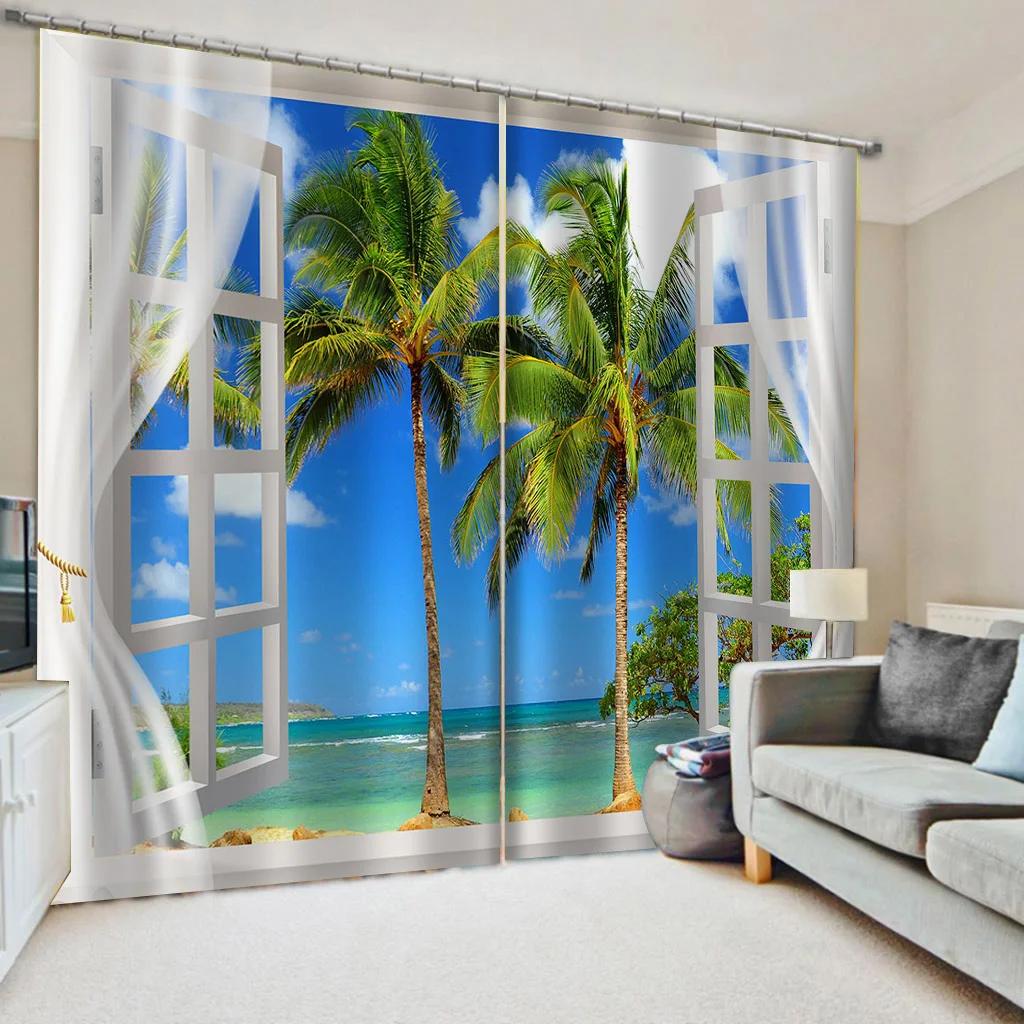 3D Digitaler Sonnenuntergang über dem Ozean Ruhig, Verdunkelungsvorhang für Wohnzimmer, Schlafzimmer, Insel, Sommerzeit, 2 Stück Verdunkelung