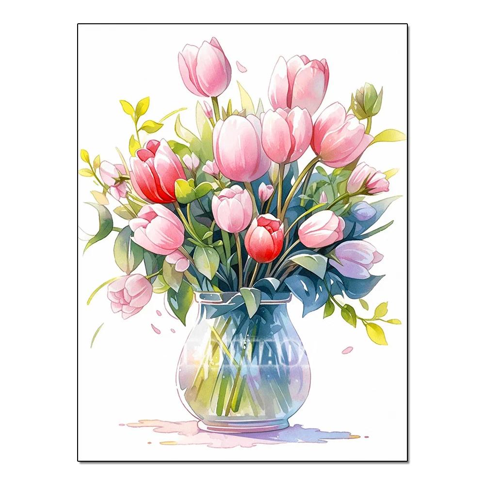 Full Flower Series Diamond Painting Tulip Daisy Diamond Mosaic Embroidery Art Watercolor Picture Handmade Home Decoration Diy