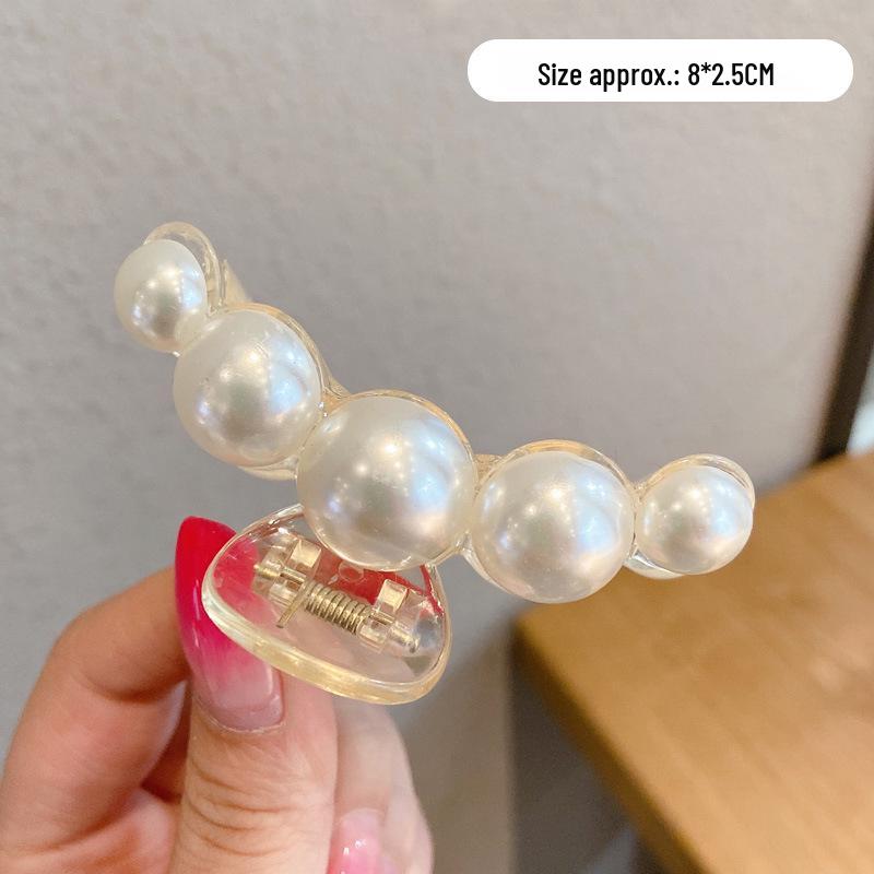 Korean-Style Pearl Metal Hair Claw Clip - Simple, Large, Elegant Shark Clip for Girls