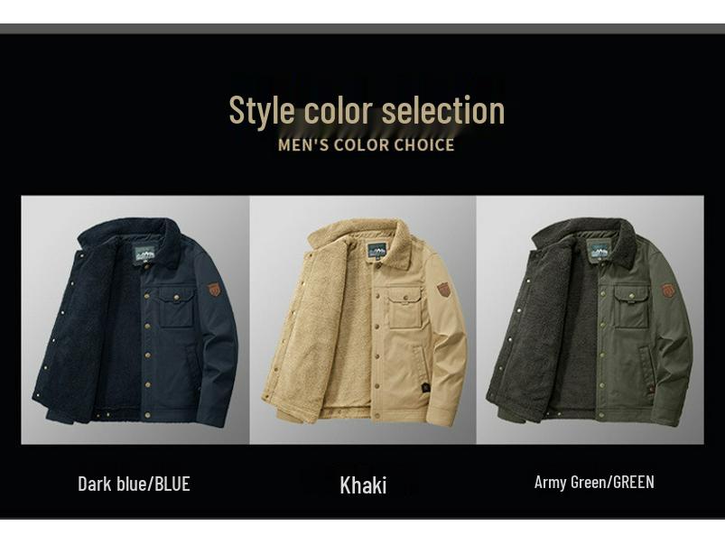 Men's Winter Lamb Wool Lined Casual Jacket - Warm, Middle-Aged Style, Plus Velvet Thickness