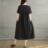 Summer cotton and linen round neck short sleeved dress for women