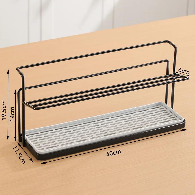 Kitchen Simple Double-layer Drain Cup Holder with Tray Multi-functional Desktop Thermos Cup Glasses Layered Metal Storage Rack