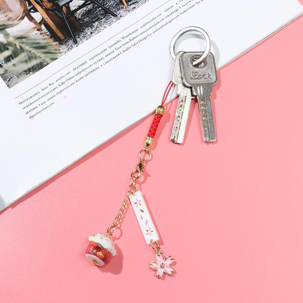 Hang Rope Keychain Wrist Rope Sakura Lucky Cat Phone Lanyard Anti-lost Lanyard Phone Strap Lanyard