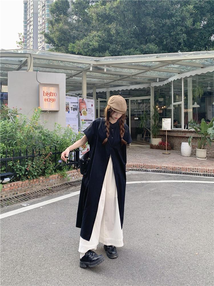 Women's Japanese Retro Chic Two-Piece Set: Long/Short Sleeve Loose Shirt & Lace Wide-Leg Pants