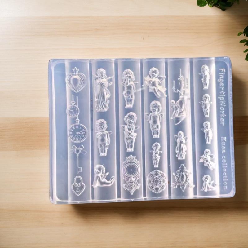 Angel Clock 3D Silicone Nail Mold Heart Lock Nails Templates Diy Nail Art Decorations Stamping Plates Manicure Design Tools