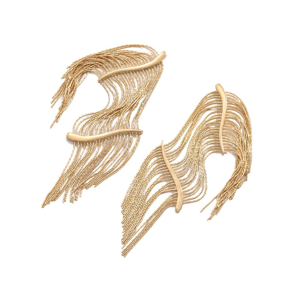 18K Real Gold And Copper Electroplated Haute Couture Catwalk Dress Fringed Earrings Fashion Exaggerated Temperament Sexy Earrings Women